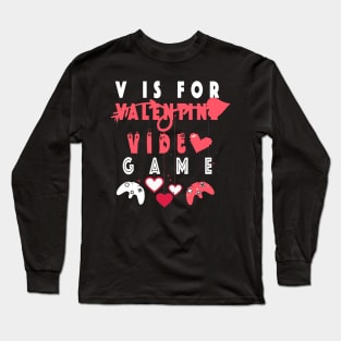 V is for Video Games Shirt Valentine Boys Valentines Day Long Sleeve T-Shirt